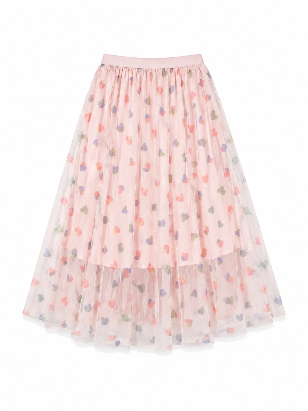 Studio West Pastel Heart Print Tulle Midi Skirt